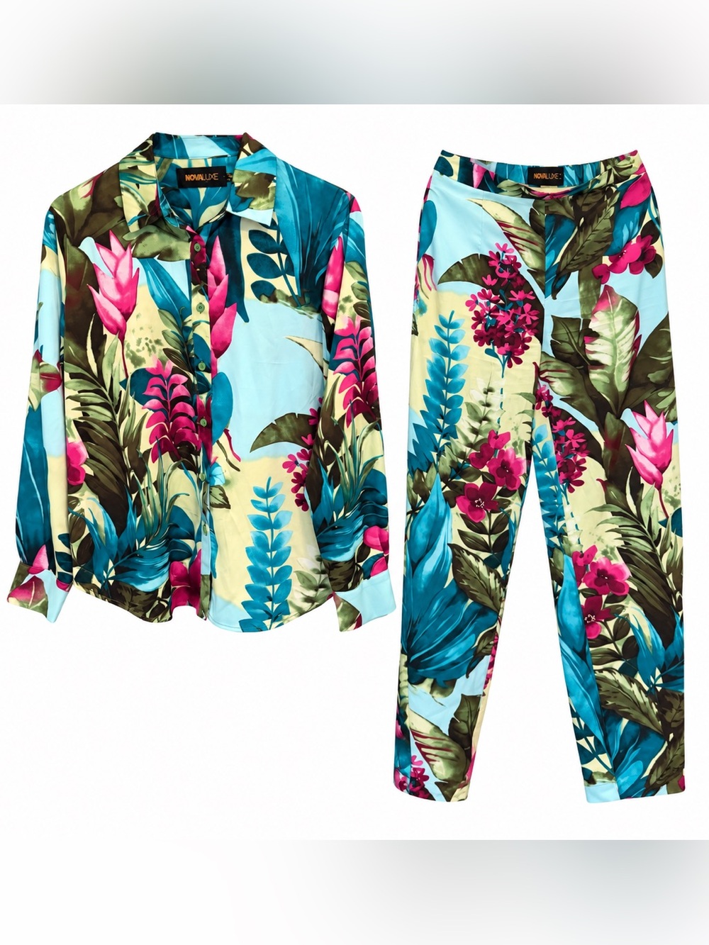 NovaLuxe Tropical Floral 2-Piece Pant Set M